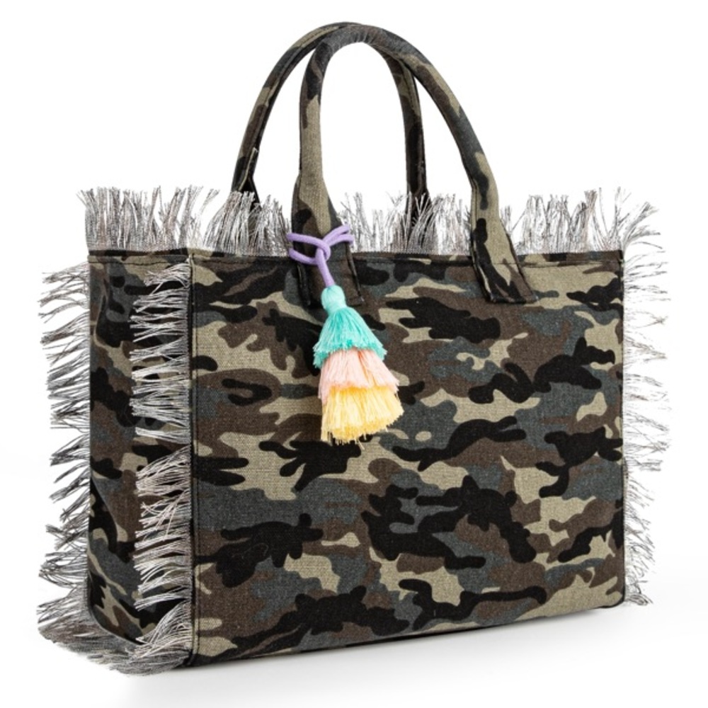 Women’s canvas Camouflage Fringe Tote Bag Handbag